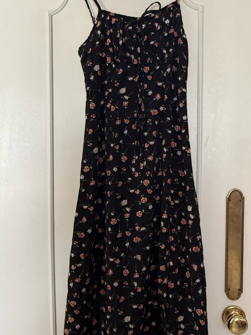 Black Floral Midi Dress with Spaghetti Straps
